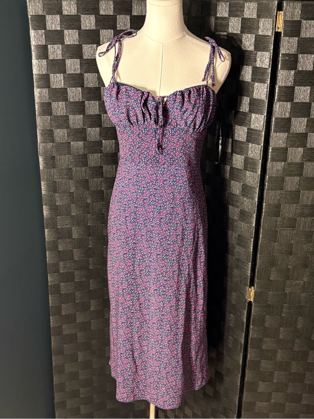 B.Darlin Milkmaid Purple Grunge Ditsy Floral Sleeveless Midi Dress